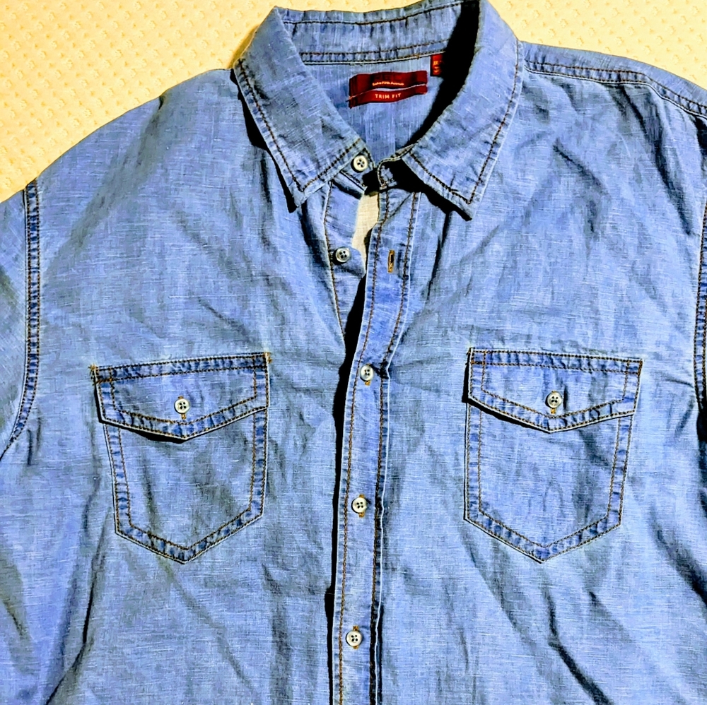 Saks Fifth Avenue Blue Linen-Cotton Shirt